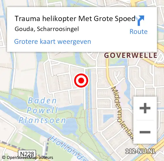 Locatie op kaart van de 112 melding: Trauma helikopter Met Grote Spoed Naar Gouda, Scharroosingel op 10 februari 2023 15:33