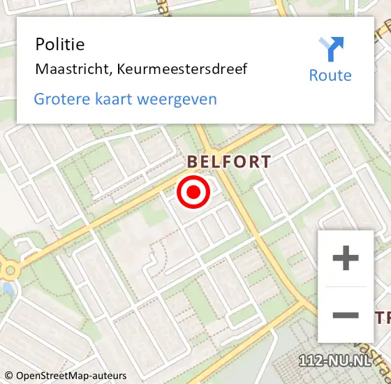 Locatie op kaart van de 112 melding: Politie Maastricht, Keurmeestersdreef op 10 februari 2023 15:40