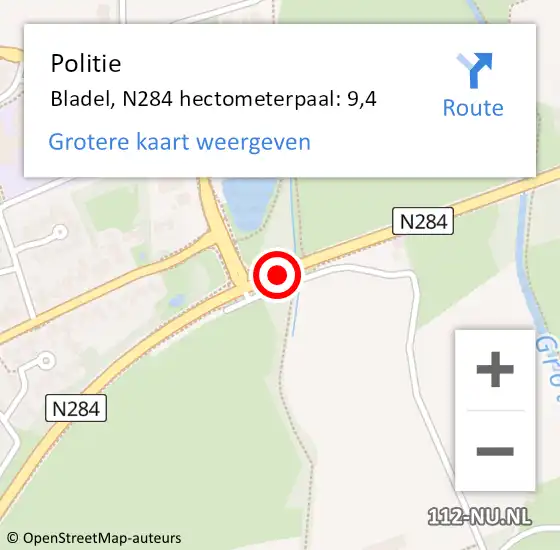 Locatie op kaart van de 112 melding: Politie Bladel, N284 hectometerpaal: 9,4 op 10 februari 2023 15:54