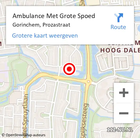 Locatie op kaart van de 112 melding: Ambulance Met Grote Spoed Naar Gorinchem, Prozastraat op 10 februari 2023 16:14