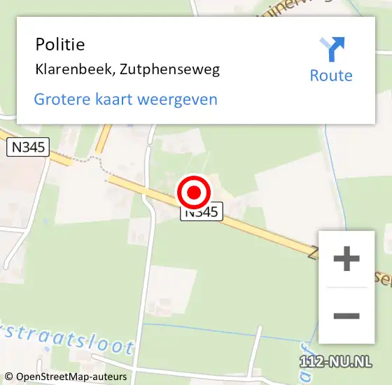 Locatie op kaart van de 112 melding: Politie Klarenbeek, Zutphenseweg op 10 februari 2023 16:15