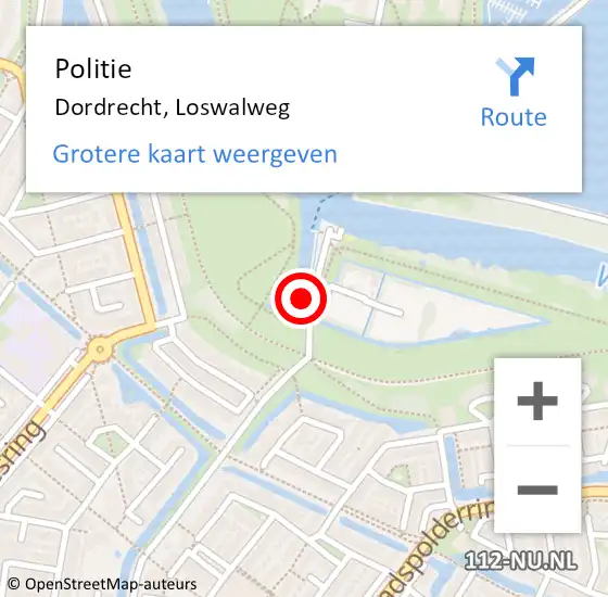 Locatie op kaart van de 112 melding: Politie Dordrecht, Loswalweg op 10 februari 2023 16:26