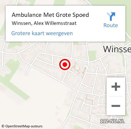 Locatie op kaart van de 112 melding: Ambulance Met Grote Spoed Naar Winssen, Alex Willemsstraat op 10 februari 2023 17:26