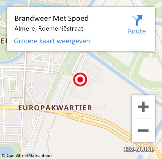 Locatie op kaart van de 112 melding: Brandweer Met Spoed Naar Almere, Roemeniëstraat op 10 februari 2023 17:53