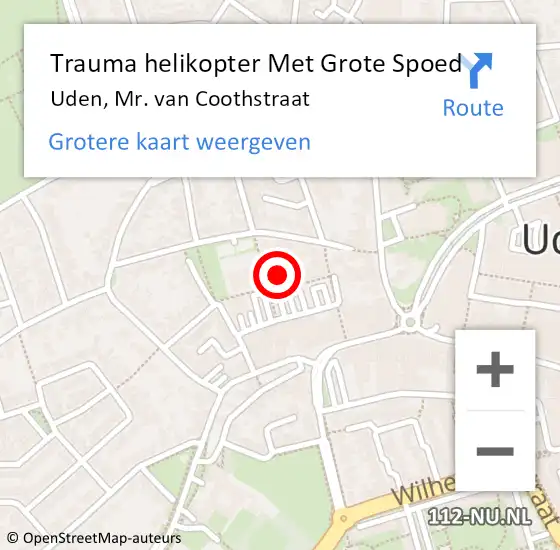 Locatie op kaart van de 112 melding: Trauma helikopter Met Grote Spoed Naar Uden, Mr. van Coothstraat op 10 februari 2023 18:25