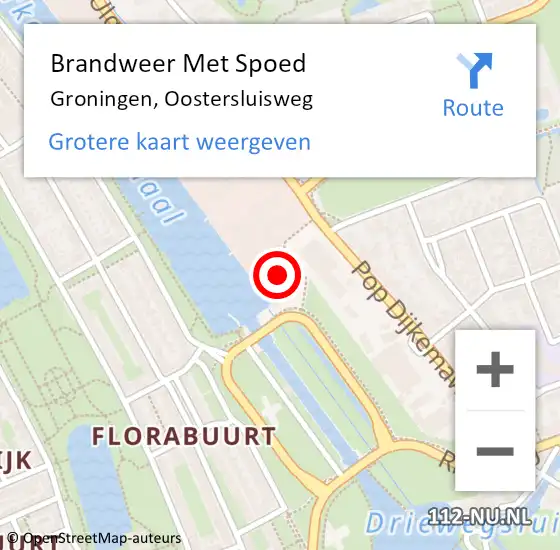 Locatie op kaart van de 112 melding: Brandweer Met Spoed Naar Groningen, Oostersluisweg op 10 februari 2023 18:48