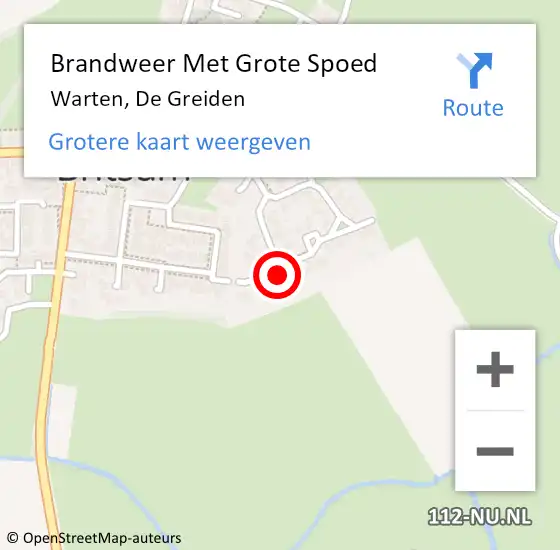 Locatie op kaart van de 112 melding: Brandweer Met Grote Spoed Naar Warten, De Greiden op 10 februari 2023 19:22