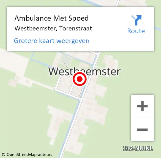 Locatie op kaart van de 112 melding: Ambulance Met Spoed Naar Westbeemster, Torenstraat op 10 februari 2023 19:40