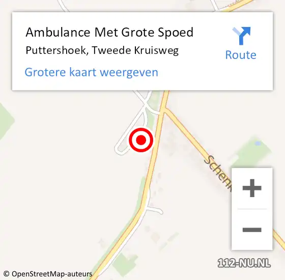 Locatie op kaart van de 112 melding: Ambulance Met Grote Spoed Naar Puttershoek, Tweede Kruisweg op 10 februari 2023 19:45