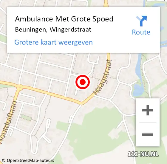 Locatie op kaart van de 112 melding: Ambulance Met Grote Spoed Naar Beuningen, Wingerdstraat op 10 februari 2023 19:49