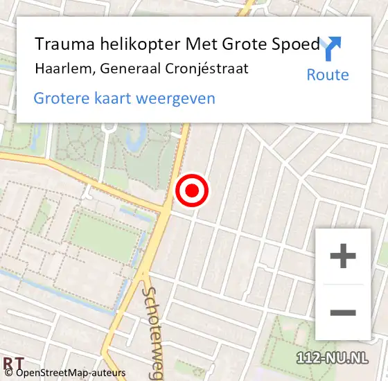 Locatie op kaart van de 112 melding: Trauma helikopter Met Grote Spoed Naar Haarlem, Generaal Cronjéstraat op 10 februari 2023 20:02