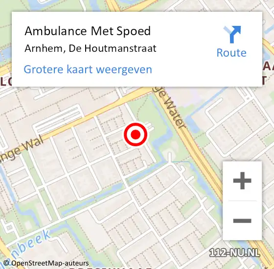 Locatie op kaart van de 112 melding: Ambulance Met Spoed Naar Arnhem, De Houtmanstraat op 10 februari 2023 20:28