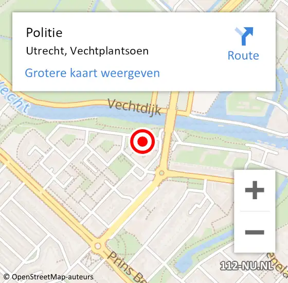 Locatie op kaart van de 112 melding: Politie Utrecht, Vechtplantsoen op 10 februari 2023 20:30