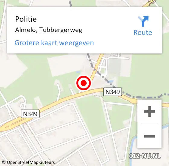 Locatie op kaart van de 112 melding: Politie Almelo, Tubbergerweg op 10 februari 2023 20:42