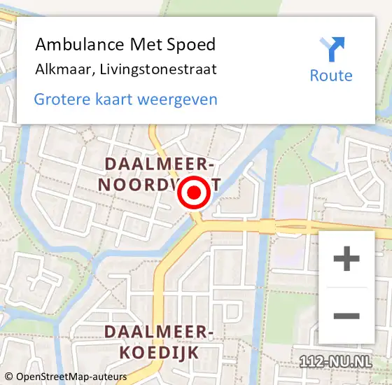Locatie op kaart van de 112 melding: Ambulance Met Spoed Naar Alkmaar, Livingstonestraat op 10 februari 2023 20:52
