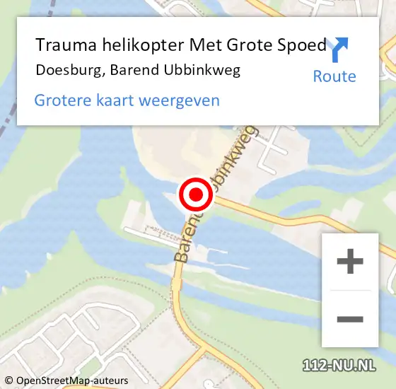 Locatie op kaart van de 112 melding: Trauma helikopter Met Grote Spoed Naar Doesburg, Barend Ubbinkweg op 10 februari 2023 21:06