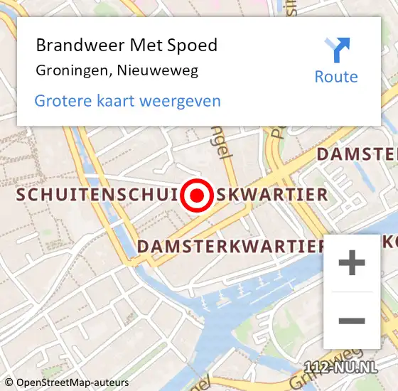 Locatie op kaart van de 112 melding: Brandweer Met Spoed Naar Groningen, Nieuweweg op 10 februari 2023 21:09