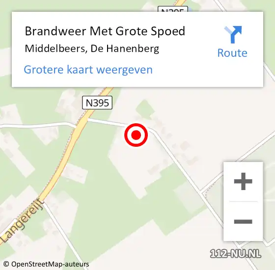 Locatie op kaart van de 112 melding: Brandweer Met Grote Spoed Naar Middelbeers, De Hanenberg op 10 februari 2023 21:47