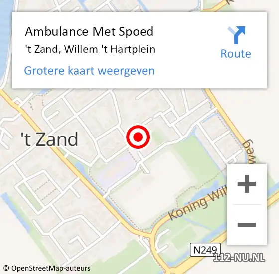 Locatie op kaart van de 112 melding: Ambulance Met Spoed Naar 't Zand, Willem 't Hartplein op 10 februari 2023 22:19