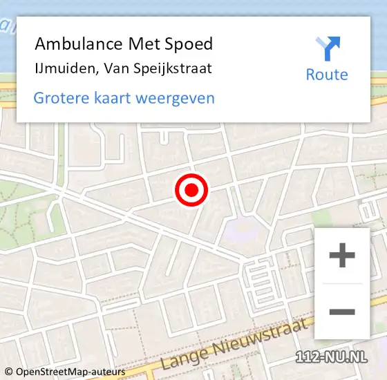 Locatie op kaart van de 112 melding: Ambulance Met Spoed Naar IJmuiden, Van Speijkstraat op 10 februari 2023 22:25