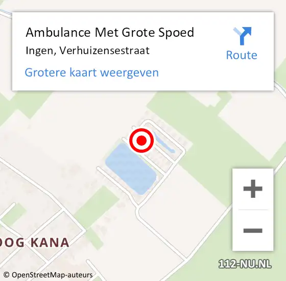 Locatie op kaart van de 112 melding: Ambulance Met Grote Spoed Naar Ingen, Verhuizensestraat op 10 februari 2023 22:31