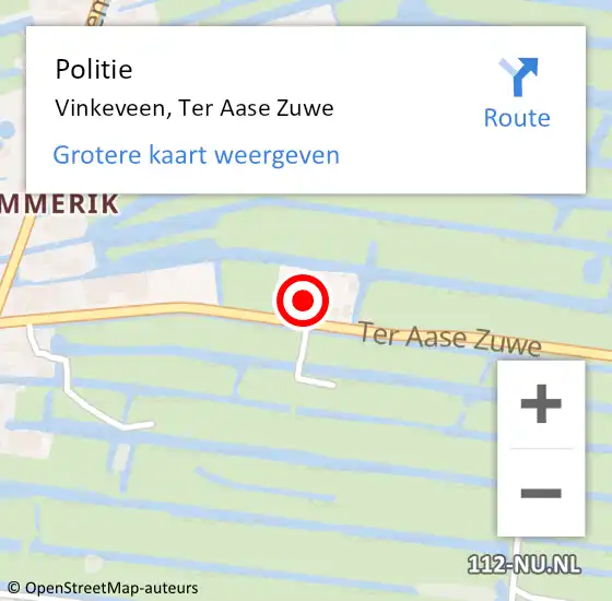 Locatie op kaart van de 112 melding: Politie Vinkeveen, Ter Aase Zuwe op 10 februari 2023 22:39