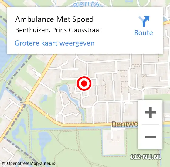 Locatie op kaart van de 112 melding: Ambulance Met Spoed Naar Benthuizen, Prins Clausstraat op 10 februari 2023 22:44