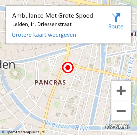 Locatie op kaart van de 112 melding: Ambulance Met Grote Spoed Naar Leiden, Ir. Driessenstraat op 10 februari 2023 22:58
