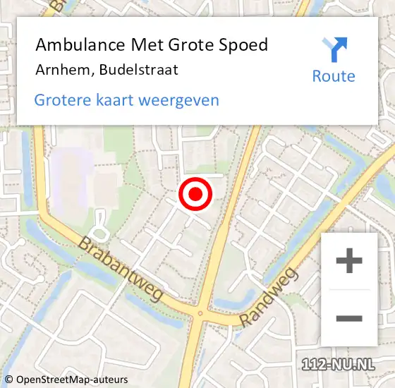 Locatie op kaart van de 112 melding: Ambulance Met Grote Spoed Naar Arnhem, Budelstraat op 10 februari 2023 23:15