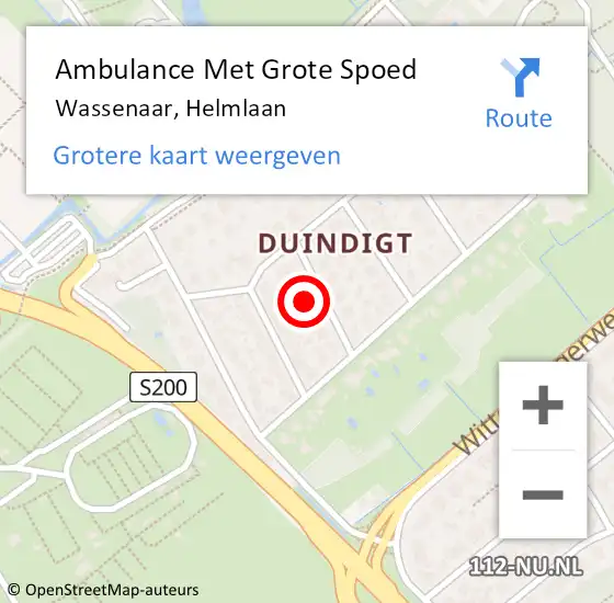 Locatie op kaart van de 112 melding: Ambulance Met Grote Spoed Naar Wassenaar, Helmlaan op 10 februari 2023 23:41