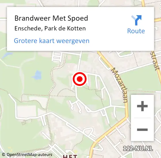 Locatie op kaart van de 112 melding: Brandweer Met Spoed Naar Enschede, Park de Kotten op 11 februari 2023 01:44
