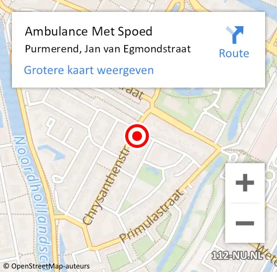Locatie op kaart van de 112 melding: Ambulance Met Spoed Naar Purmerend, Jan van Egmondstraat op 11 februari 2023 01:55