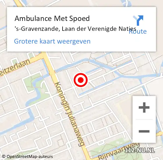 Locatie op kaart van de 112 melding: Ambulance Met Spoed Naar 's-Gravenzande, Laan der Verenigde Naties op 11 februari 2023 01:57