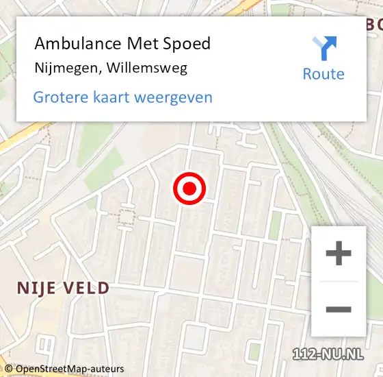 Locatie op kaart van de 112 melding: Ambulance Met Spoed Naar Nijmegen, Willemsweg op 11 februari 2023 04:46