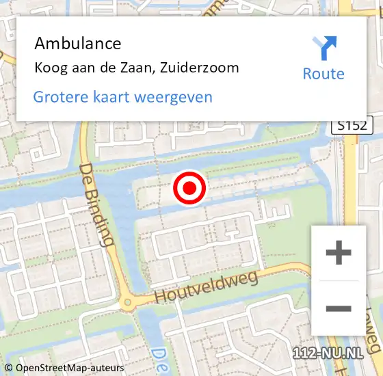 Locatie op kaart van de 112 melding: Ambulance Koog aan de Zaan, Zuiderzoom op 11 februari 2023 06:51