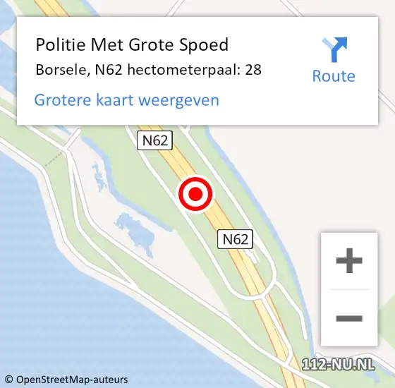 Locatie op kaart van de 112 melding: Politie Met Grote Spoed Naar Borsele, N62 hectometerpaal: 28 op 11 februari 2023 07:01