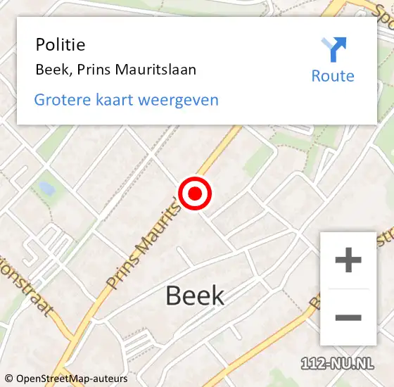 Locatie op kaart van de 112 melding: Politie Beek, Prins Mauritslaan op 11 februari 2023 07:09