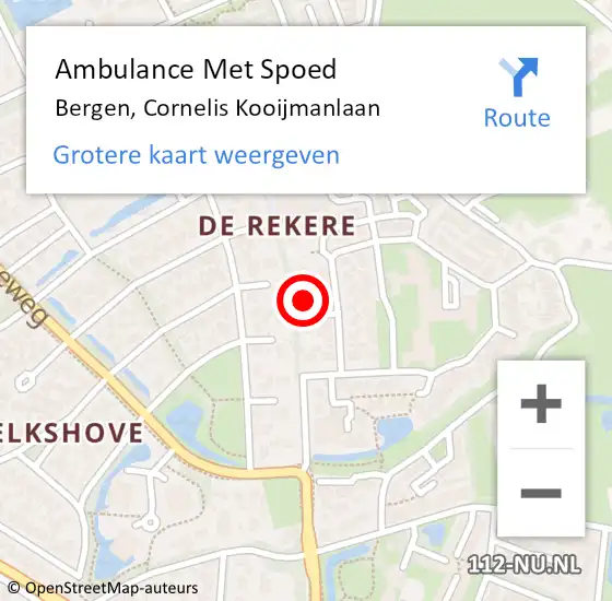 Locatie op kaart van de 112 melding: Ambulance Met Spoed Naar Bergen, Cornelis Kooijmanlaan op 11 februari 2023 07:28