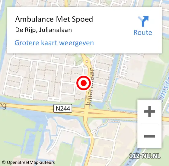 Locatie op kaart van de 112 melding: Ambulance Met Spoed Naar De Rijp, Julianalaan op 11 februari 2023 08:16