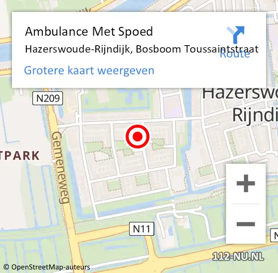 Locatie op kaart van de 112 melding: Ambulance Met Spoed Naar Hazerswoude-Rijndijk, Bosboom Toussaintstraat op 11 februari 2023 08:27