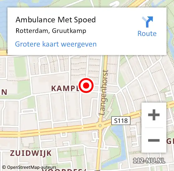 Locatie op kaart van de 112 melding: Ambulance Met Spoed Naar Rotterdam, Gruutkamp op 11 februari 2023 09:10