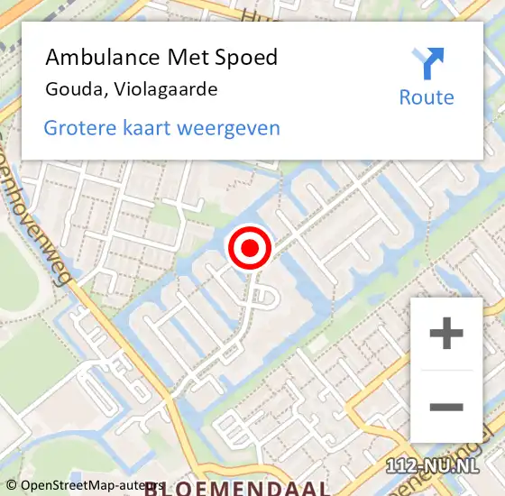 Locatie op kaart van de 112 melding: Ambulance Met Spoed Naar Gouda, Violagaarde op 11 februari 2023 09:33