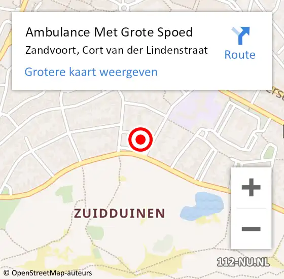 Locatie op kaart van de 112 melding: Ambulance Met Grote Spoed Naar Zandvoort, Cort van der Lindenstraat op 11 februari 2023 09:39