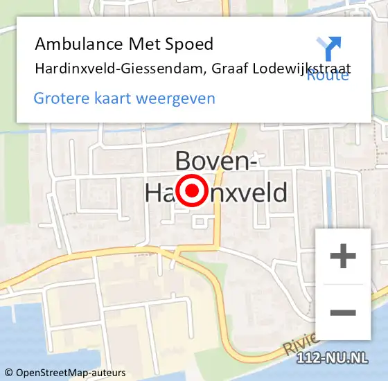 Locatie op kaart van de 112 melding: Ambulance Met Spoed Naar Hardinxveld-Giessendam, Graaf Lodewijkstraat op 11 februari 2023 09:53