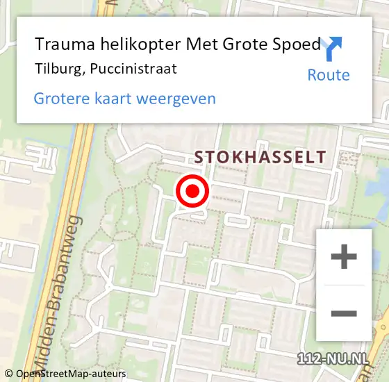 Locatie op kaart van de 112 melding: Trauma helikopter Met Grote Spoed Naar Tilburg, Puccinistraat op 11 februari 2023 10:06