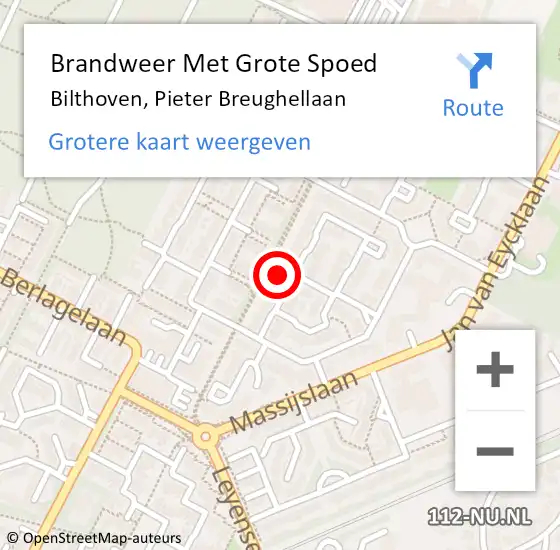 Locatie op kaart van de 112 melding: Brandweer Met Grote Spoed Naar Bilthoven, Pieter Breughellaan op 11 februari 2023 10:11