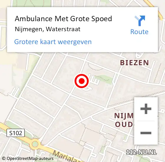 Locatie op kaart van de 112 melding: Ambulance Met Grote Spoed Naar Nijmegen, Waterstraat op 11 februari 2023 10:47