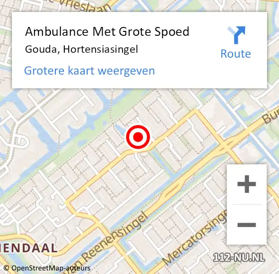 Locatie op kaart van de 112 melding: Ambulance Met Grote Spoed Naar Gouda, Hortensiasingel op 11 februari 2023 10:50