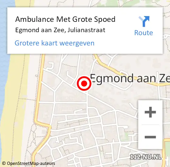Locatie op kaart van de 112 melding: Ambulance Met Grote Spoed Naar Egmond aan Zee, Julianastraat op 11 februari 2023 11:19
