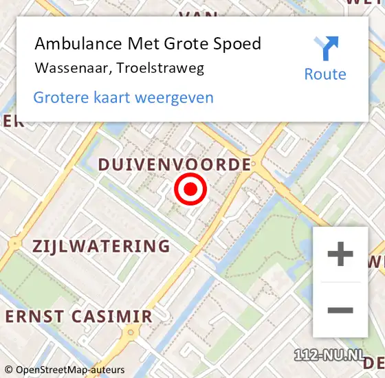 Locatie op kaart van de 112 melding: Ambulance Met Grote Spoed Naar Wassenaar, Troelstraweg op 11 februari 2023 11:53